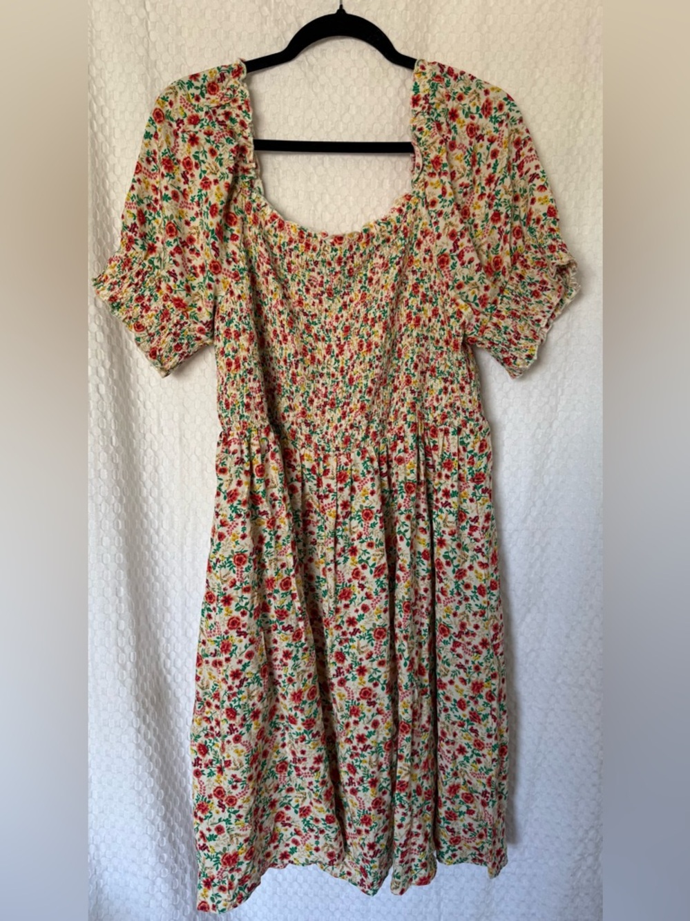 Floral Smocked Midi Dress Cottagecore Puff Sleeve Square Neck Just Found 3X